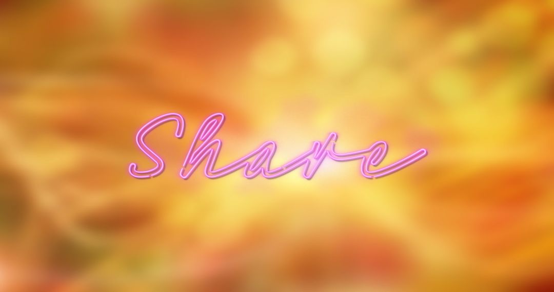 Neon Share Text Over Bright Orange Abstract Background