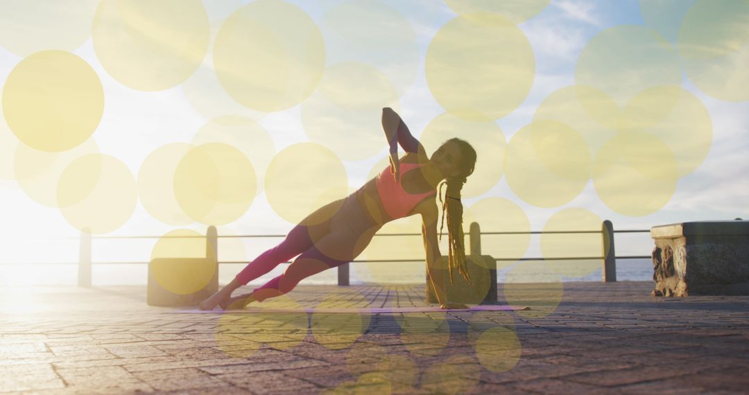 Woman Exercising on Promenade with Dynamic Yellow Overlay
