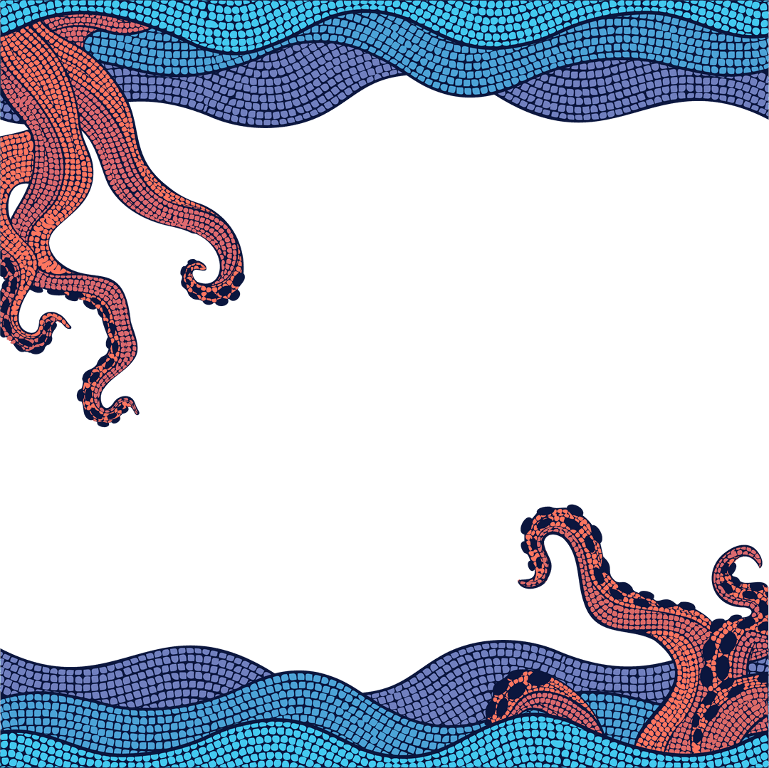 Decorative Mosaic Octopus Border with Transparent Background