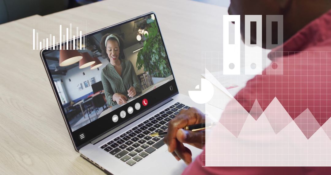 Digital Collaboration Over Video Call with Futuristic Interface Overlay