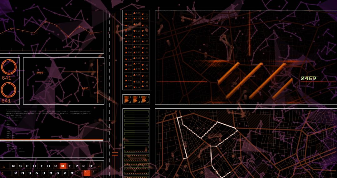 High-tech data processing with digital network overlay visualization