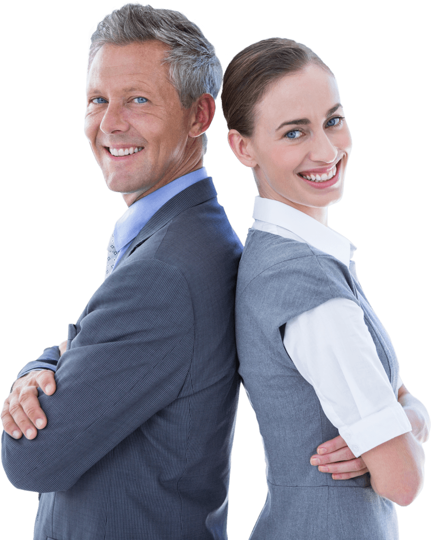 Professional Caucasian Colleagues Standing Back to Back Transparent