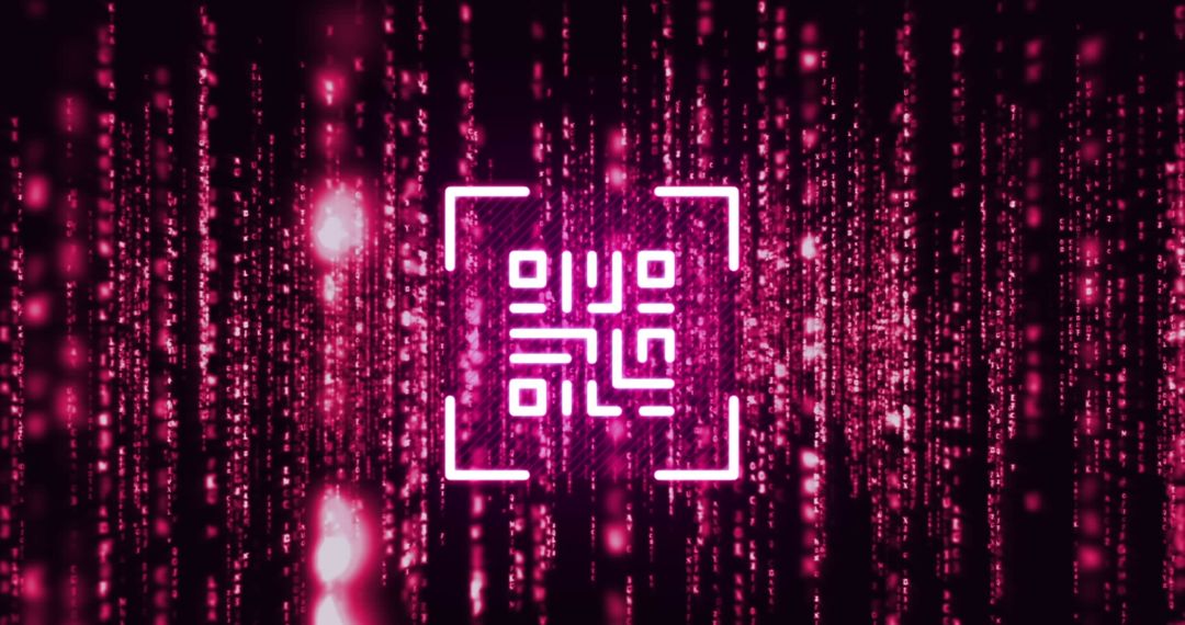 Digital QR Code with Neon Pink Light Trails on Black