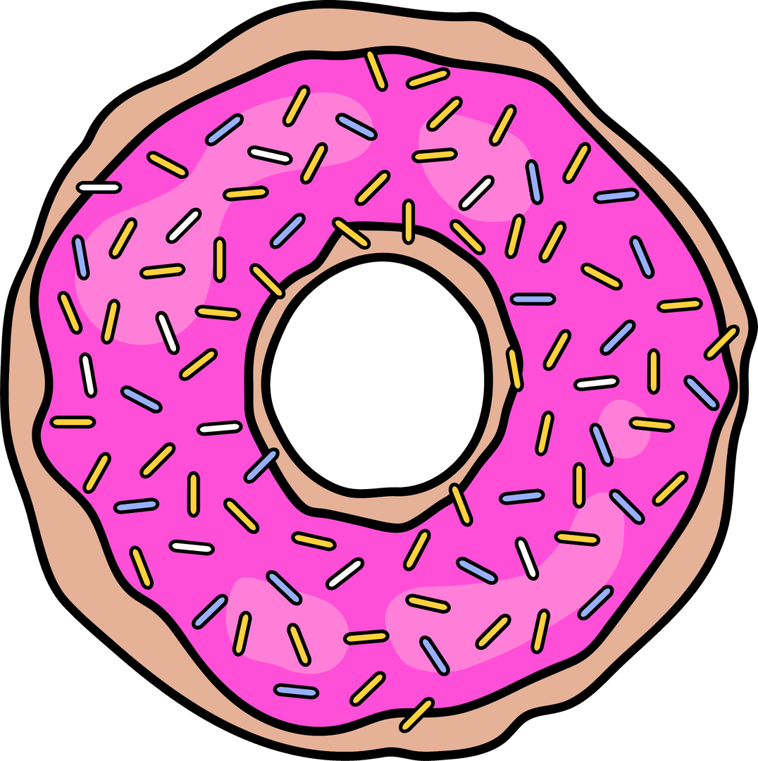 Transparent Cartoon Donut with Pink Icing and Sprinkles