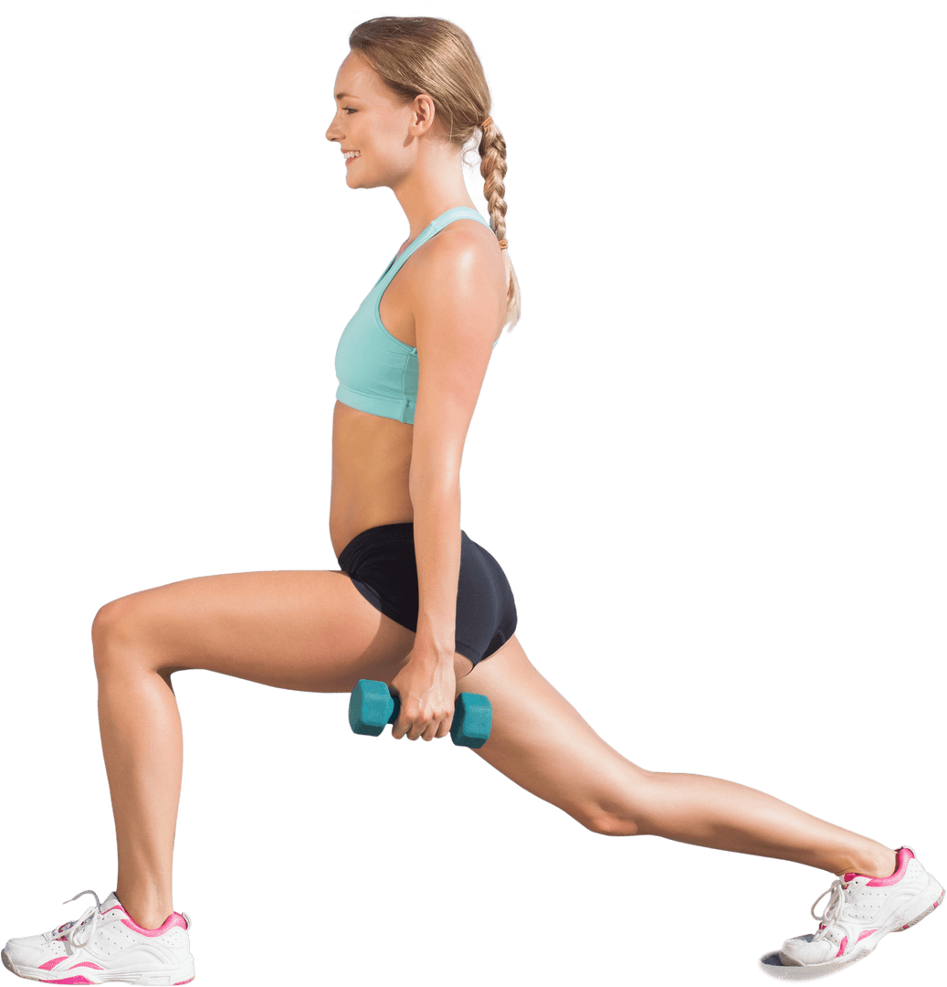 Caucasian Woman Exercising with Dumbbells on Transparent Background