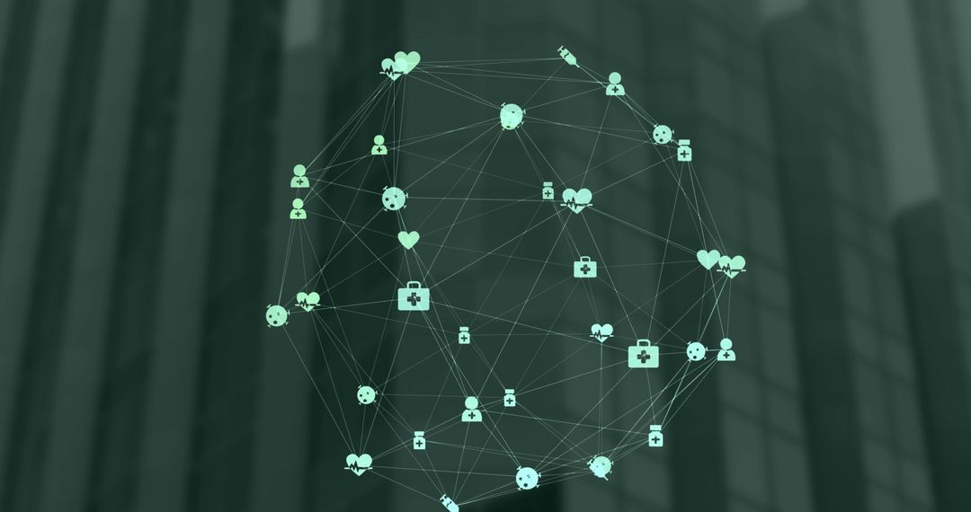 Global Medical Network Represented by Rotating Technological Icons