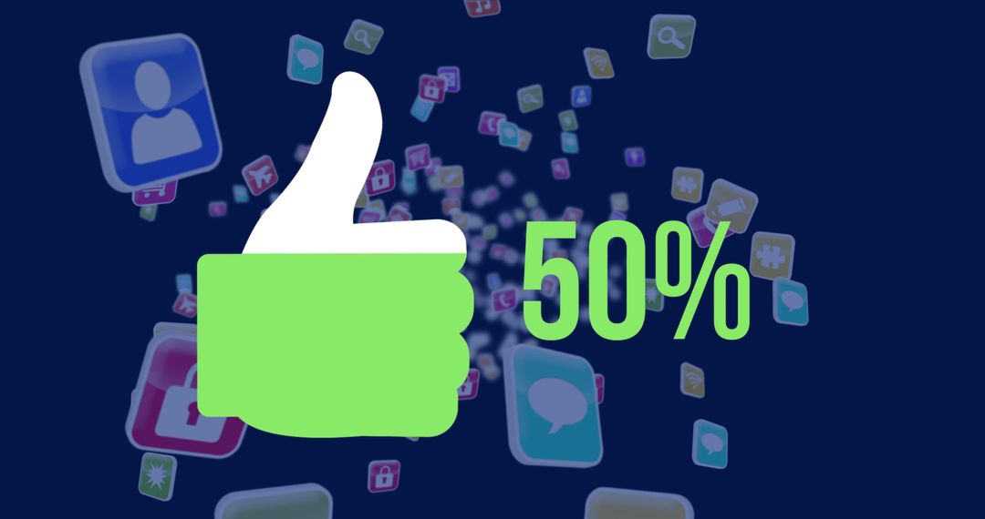 Dynamic Thumbs Up Icon with Floating Social Media Icons