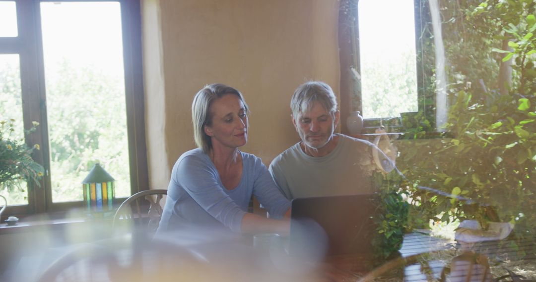 Senior Couple Discussing Finances with Laptop at Cozy Home