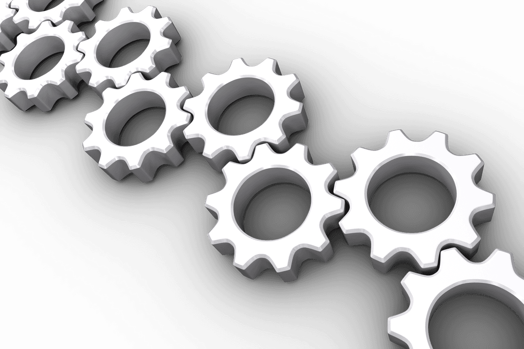 Digital Illustration of Silver Cogs on Transparent Background