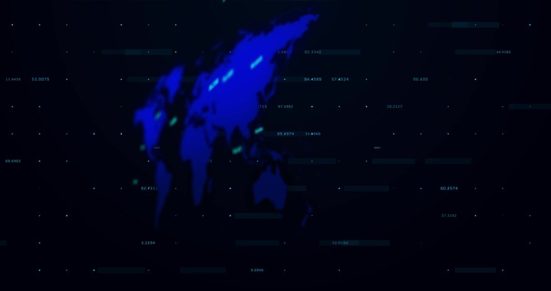 Digital World Map with Rising Numbers on Black Background