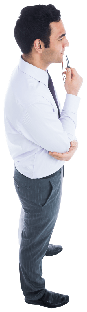 Pensive Hispanic Businessman on Transparent Background Visualization