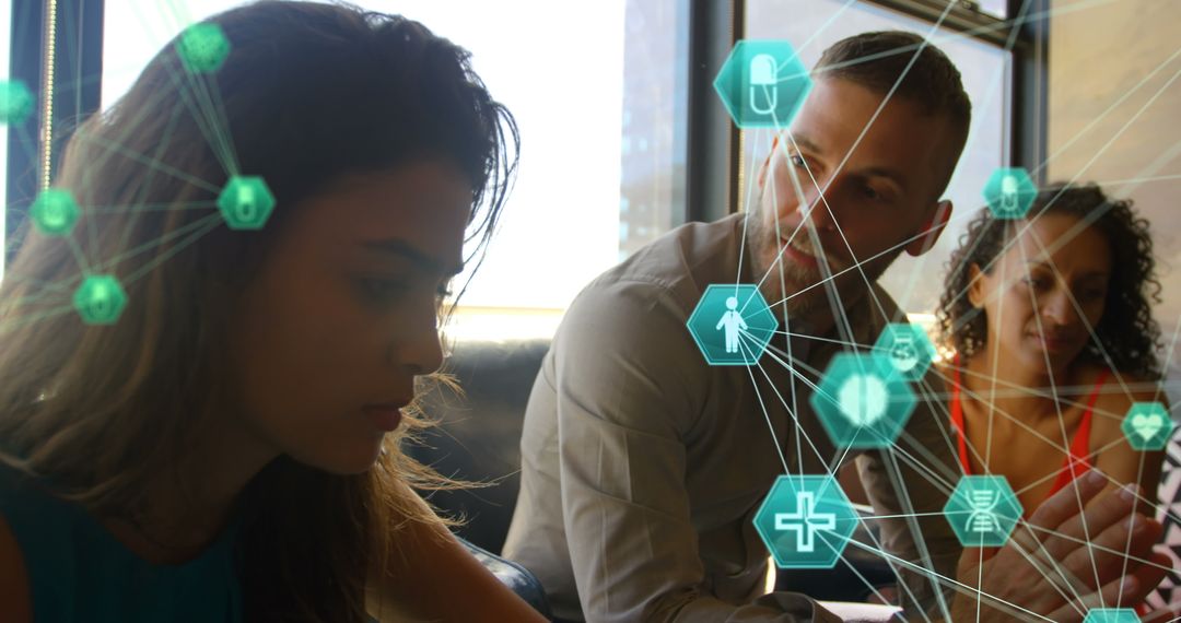 Digital Interface Concept with Diverse Colleagues in Modern Office Setting