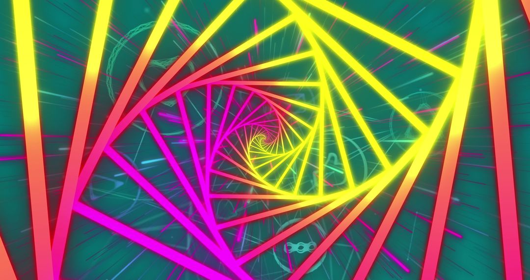Digital Media Icons Twisting Through Neon Spirals