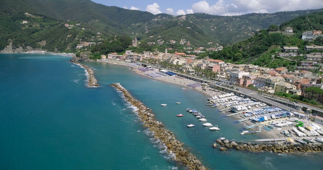 Aerial View of Coastal Italian Town with Marina and Mountains - Free Images, Stock Photos and Pictures on Pikwizard.com