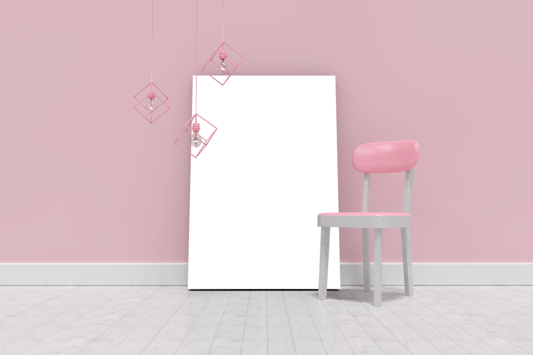 Modern Decor: Pink Chair with Blank Whiteboard against Transparent Pink Wall - Download Free Stock Images Pikwizard.com