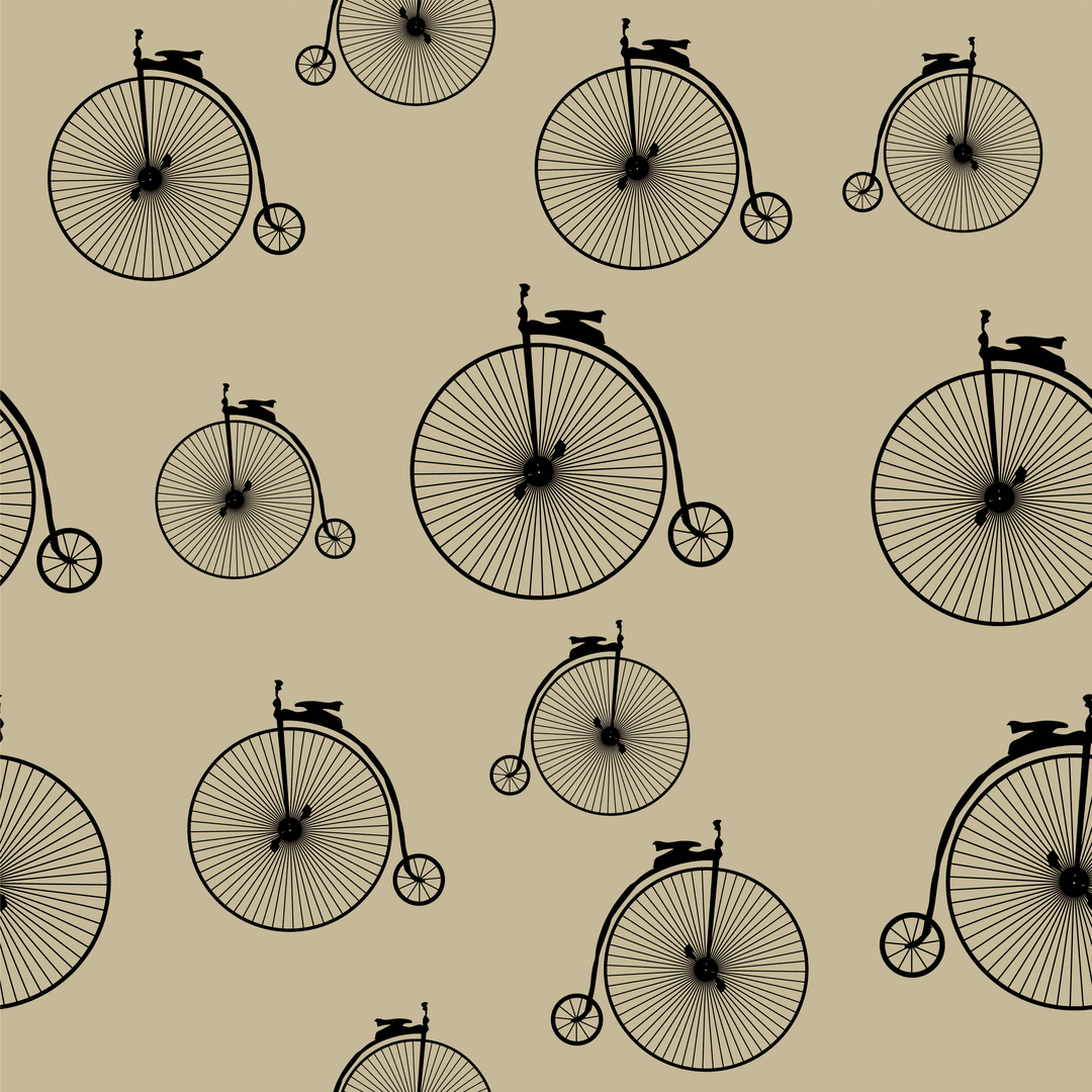 Seamless Pattern of Vintage Bicycles On Transparent Background
