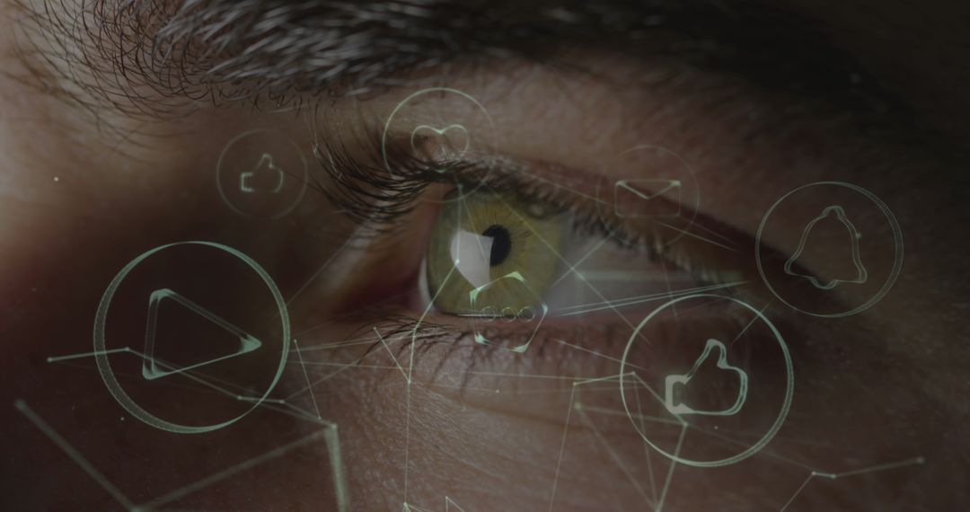 Cyber Interaction Concept with Icons and Human Eye Overlay