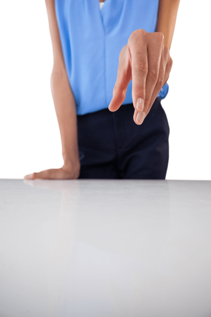 Businesswoman Pointing on Transparent Surface in Stylish Attire