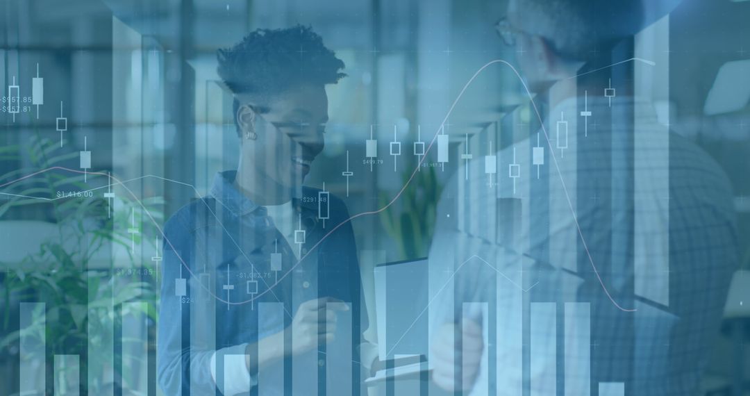 Diverse Business People Analyzing Data with Financial Charts Overlay