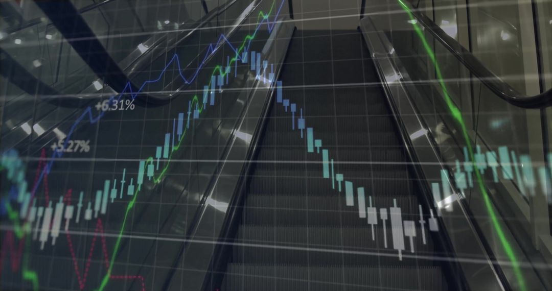 Digital Financial Data Over Escalator Representing Economic Trends