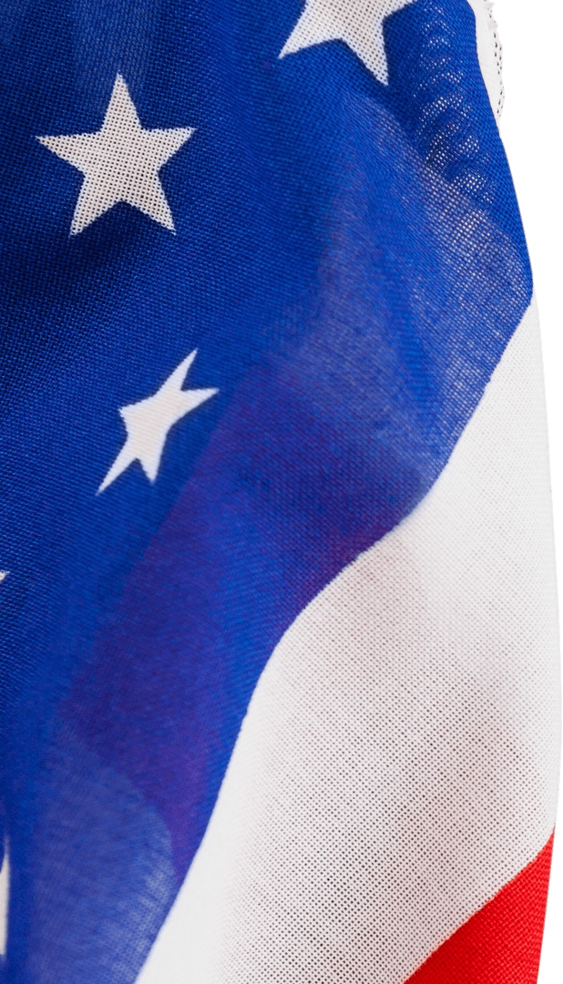 Close-Up View of American Flag with Stars and Stripes on Transparent Background