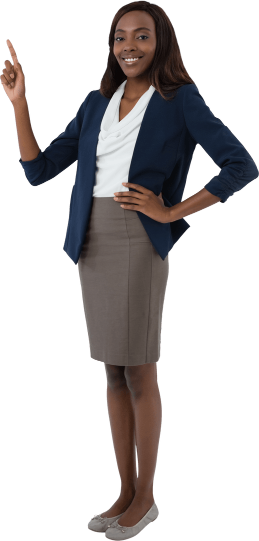 Confident Businesswoman in Transparent Background Arms Folded Presenting