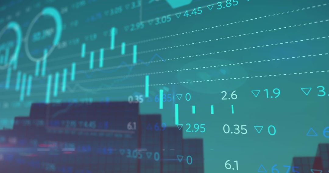 Digital Financial Data Overlay on Skyline Background