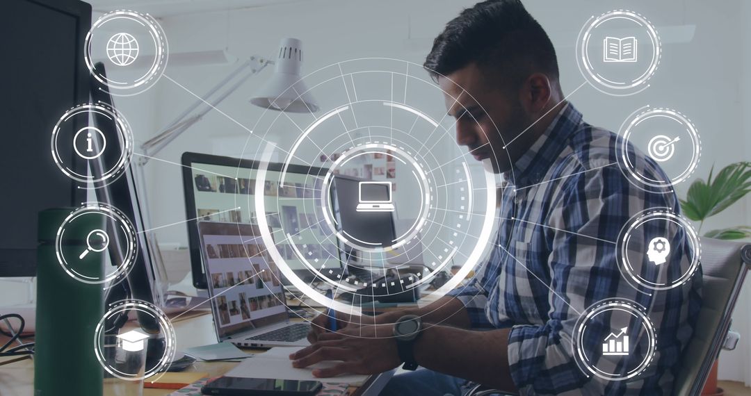 Businessman Analyzing Digital Network Interface in Office