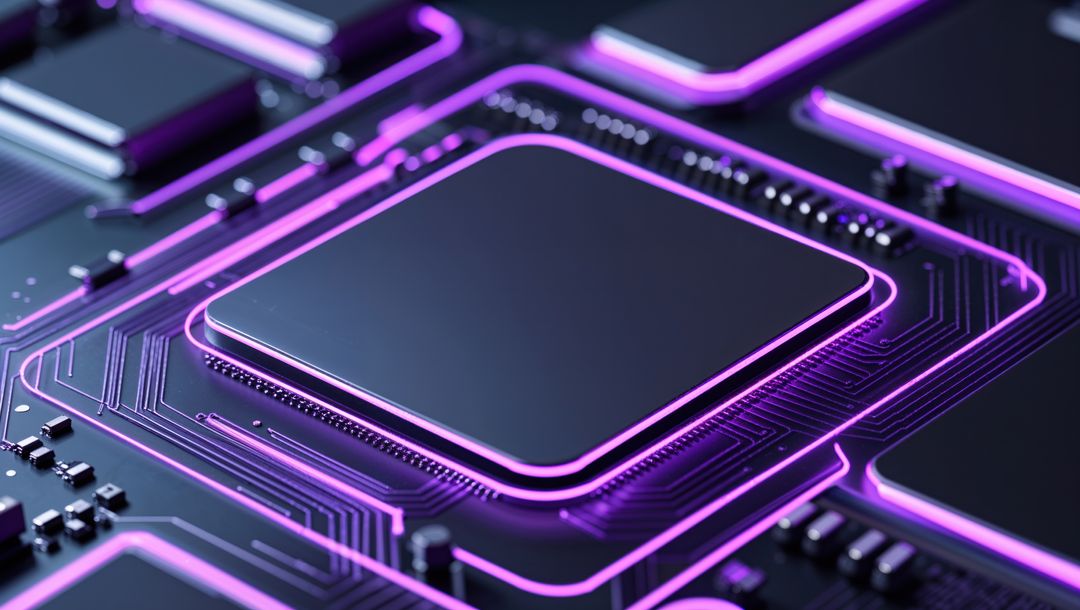 Futuristic Electronics Circuit Board with Glowing CPU Chip