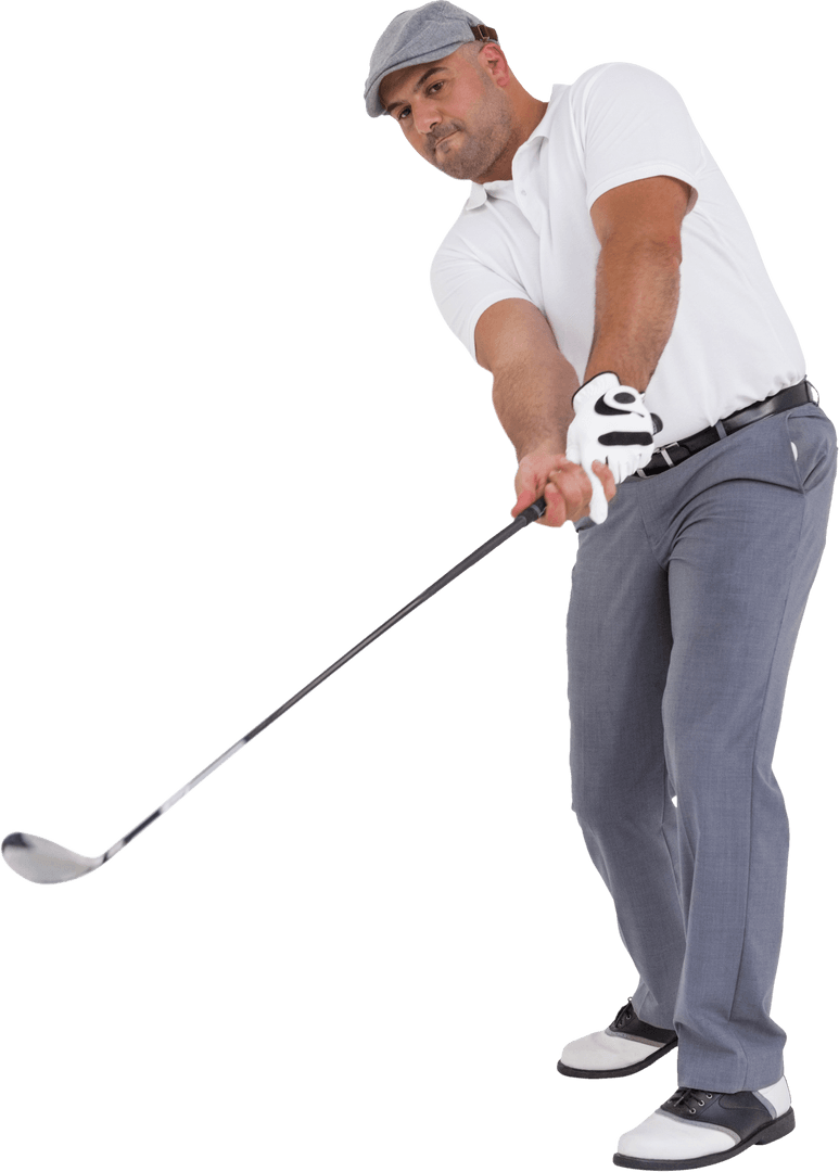 Transparent Male Golfer in Motion Performing Powerful Golf Swing