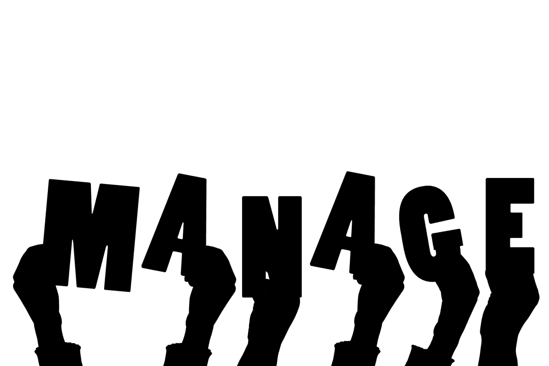 Illustrated Hands Holding 'Manage' Text on Transparent Background