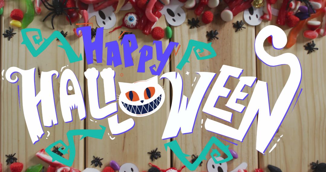 Colorful Happy Halloween Background with Decorations and Treats - Free Images, Stock Photos and Pictures on Pikwizard.com