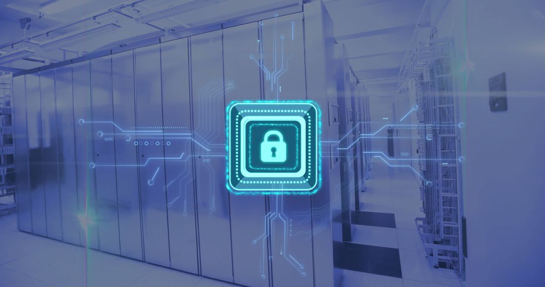 Cybersecurity Concept with Padlock and Data Processing Circuit
