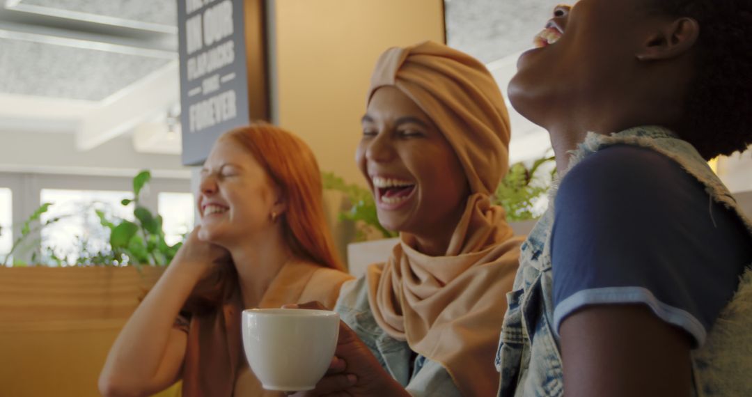 Diverse Group of Women Laughing Together in Cafe - Free Images, Stock Photos and Pictures on Pikwizard.com