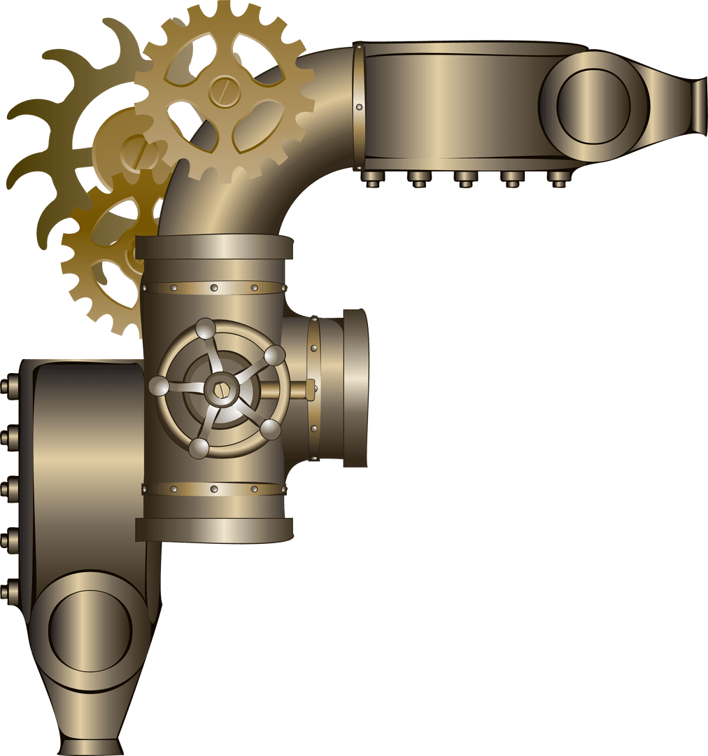 Transparent Steampunk Pipe Assembly with T-joint Valve and Gears