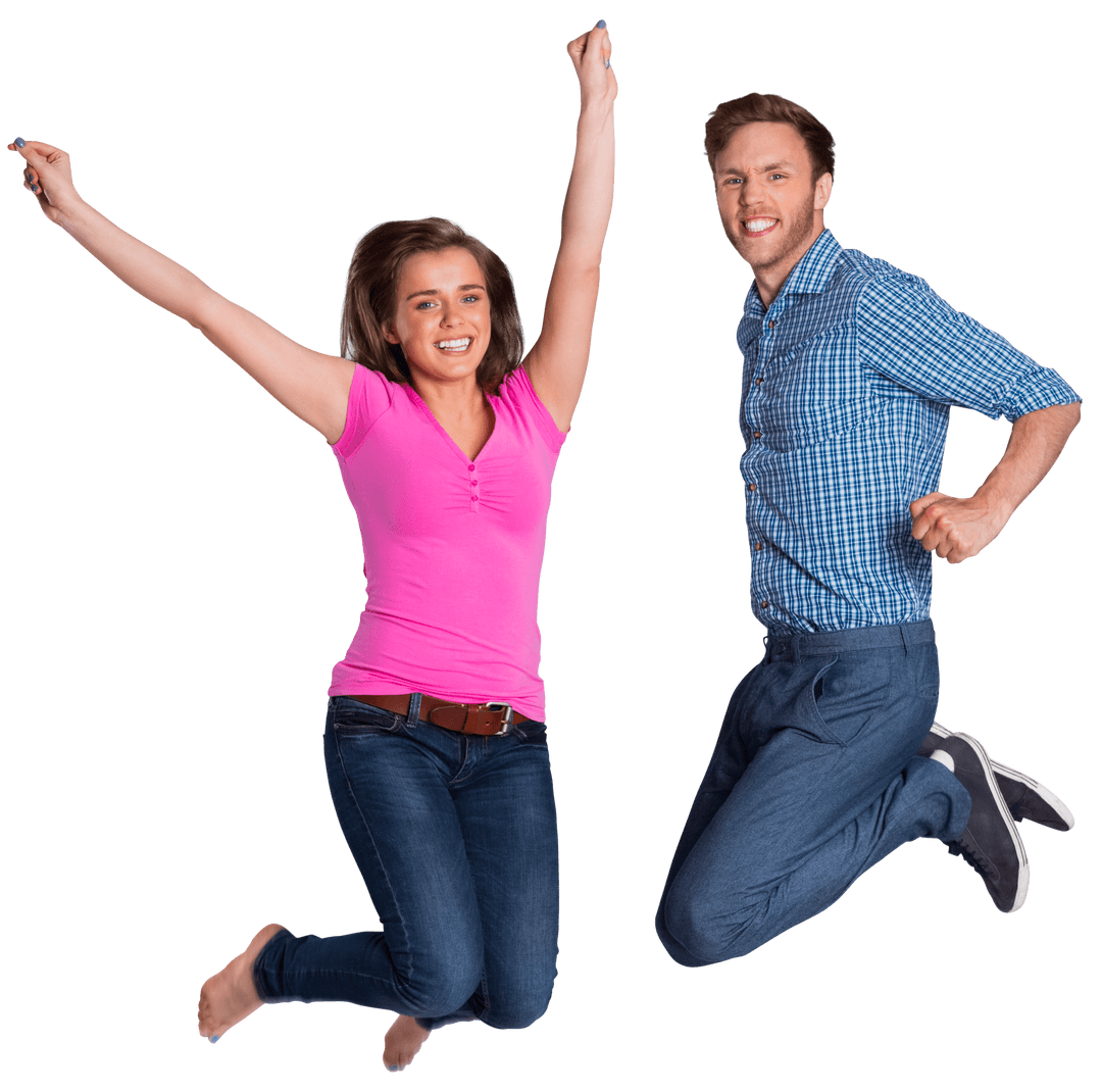 Cheerful Couple Jumping with Excitement on Transparent Background