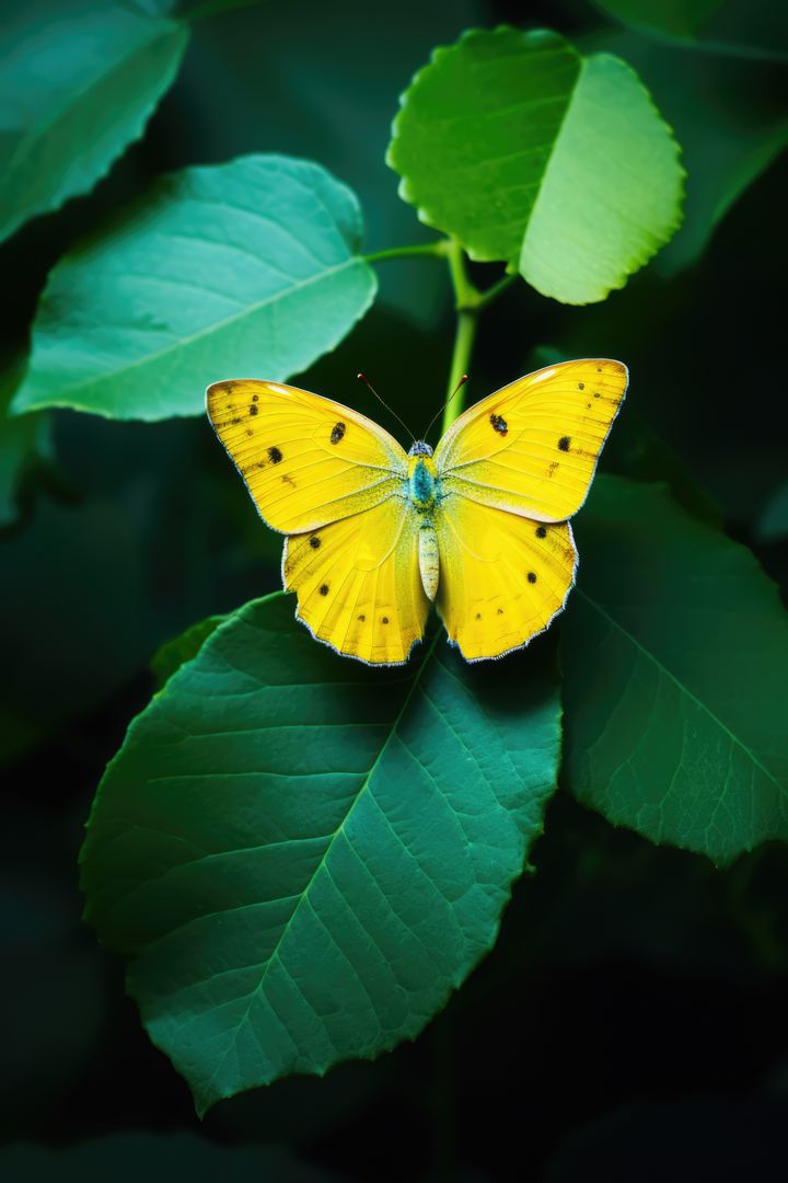 Vibrant Yellow Butterfly Resting on Green Leaf in Natural Habitat - Free Images, Stock Photos and Pictures on Pikwizard.com