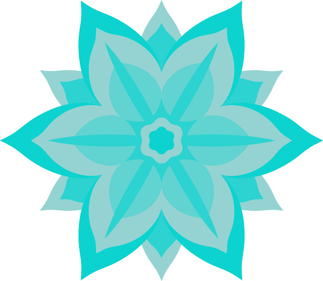 Stylized Geometric Mandala in Turquoise on Transparent Background