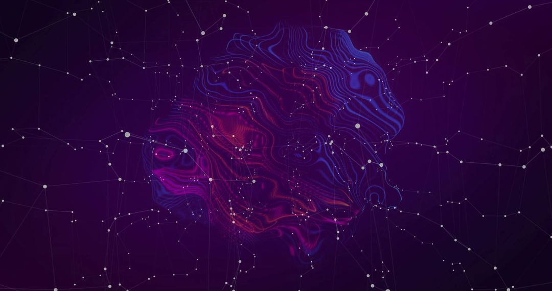 Abstract Digital Art with Neon Contours and Network Connections