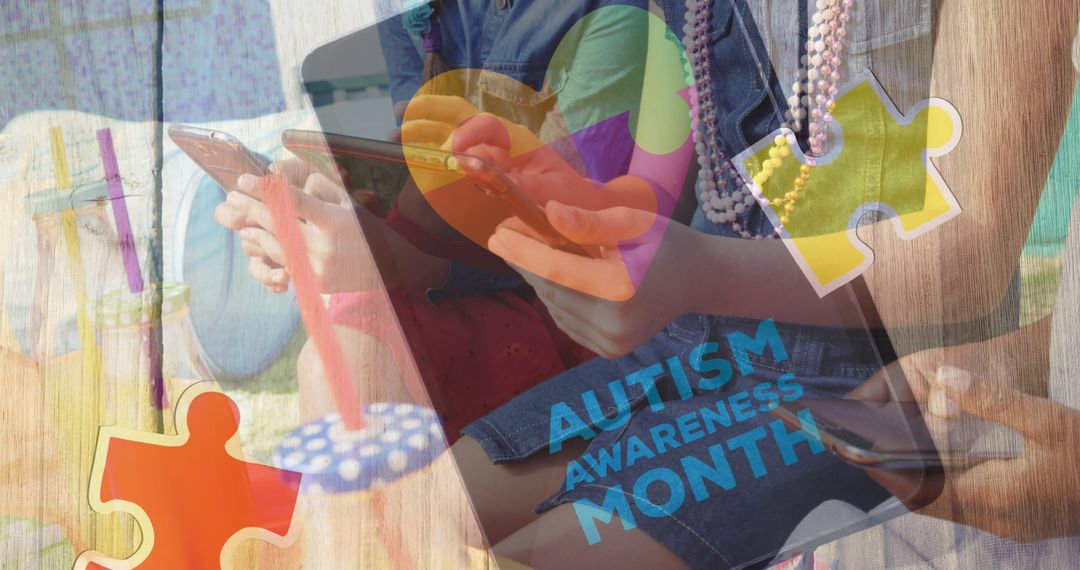 Autism awareness representation with technology and puzzle