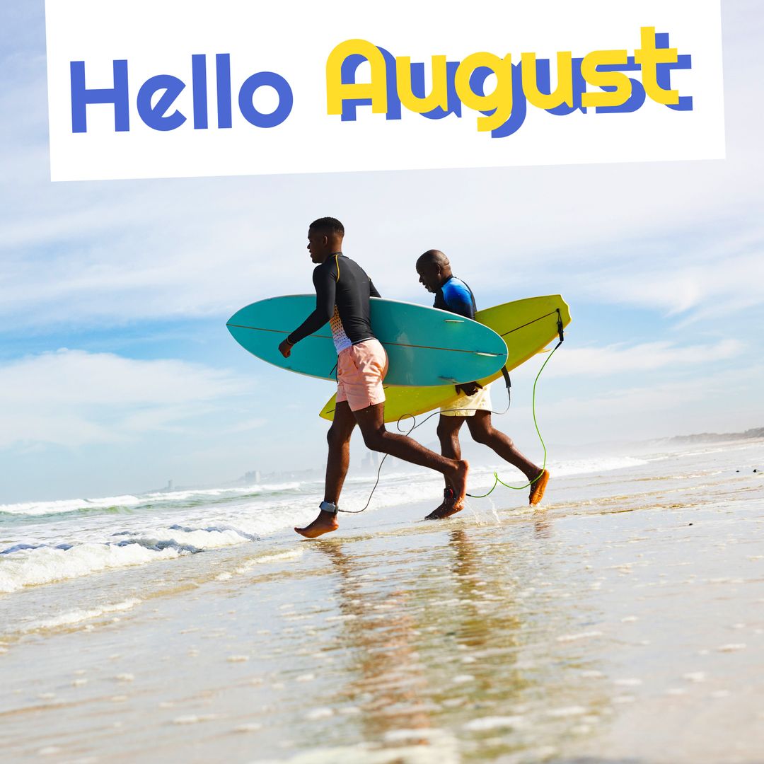 Father and Son Surfing together on Sunny Beach Day