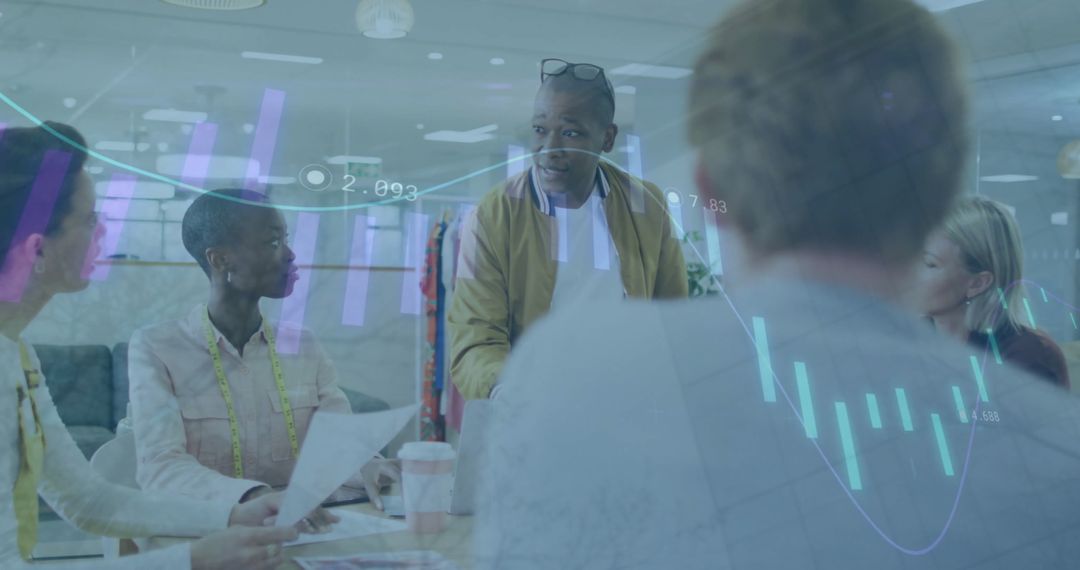 Diverse Team Discussing Financial Data Insights in Modern Office