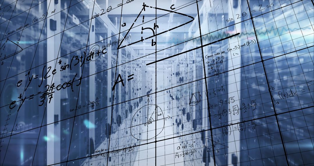 Digital Interface with Mathematical Equations in Server Room