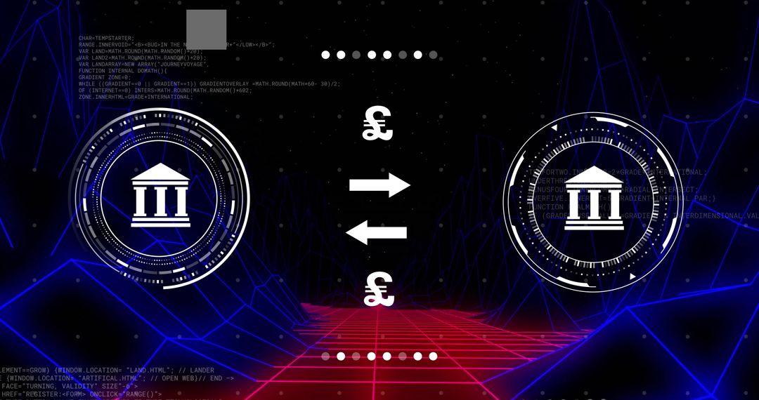 Currency Exchange with Digital Interface on Neon Landscape