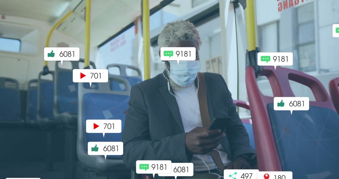 Urban Commuter with Floating Social Media Notifications