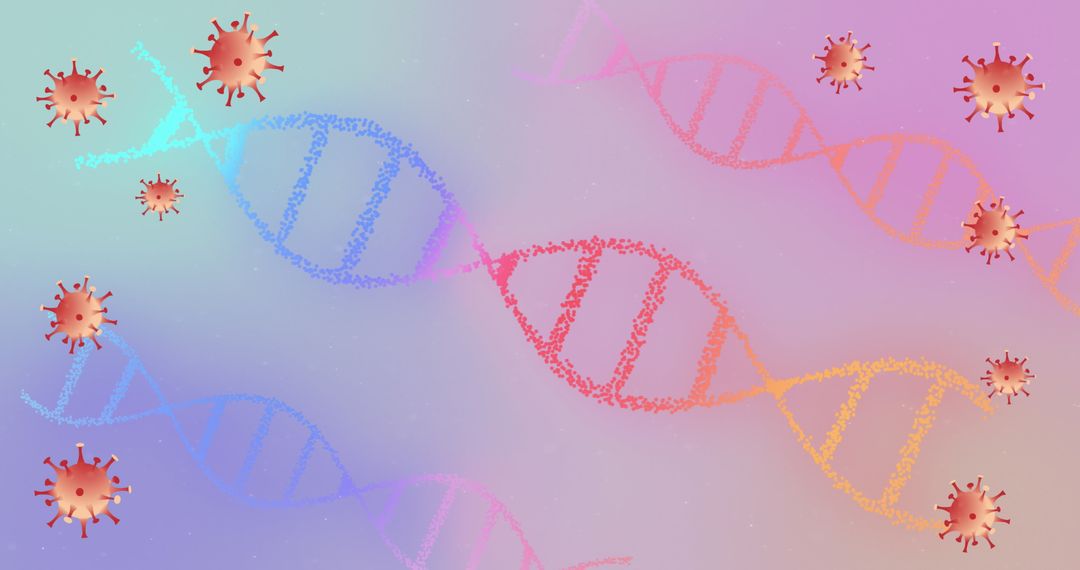 DNA Helix and Virus Particles in Abstract Digital Art