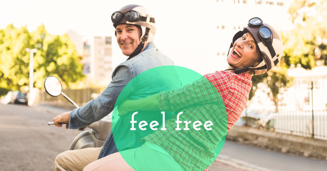 Joyful Couple Riding Scooter Expresses Freedom and Adventure