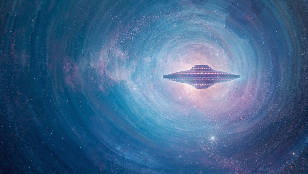 Spectacular UFO Spacecraft Soaring Through Cosmic Nebula Vortex
