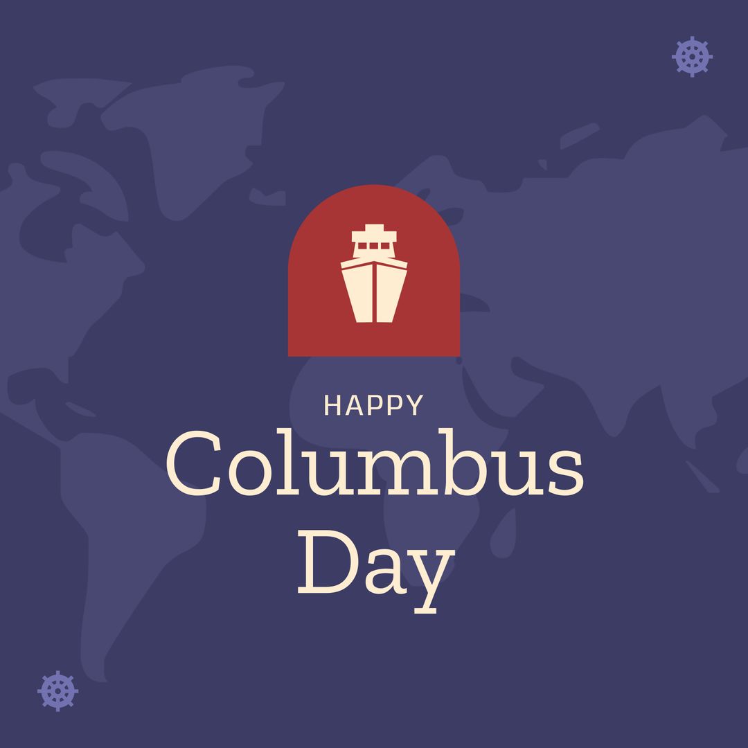 Happy Columbus Day Ship Voyage Over World Map