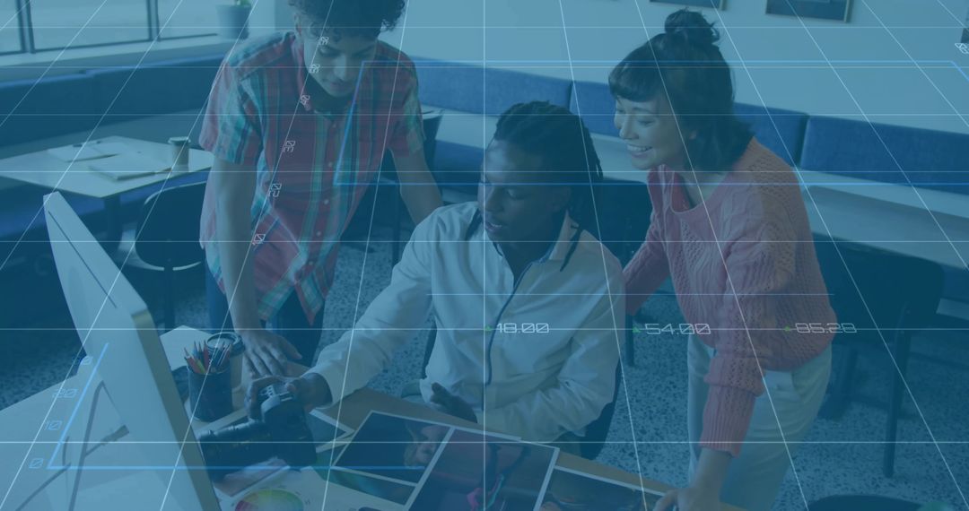 Creative Team Collaborating on Innovative Design Project in Office Lounge